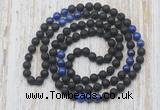 GMN6414 Hand-knotted 8mm, 10mm black lava & lapis lazuli 108 beads mala necklaces