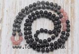 GMN6417 Hand-knotted 8mm, 10mm matte black agate, black labradorite & rose quartz 108 beads mala necklaces