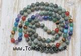 GMN6426 Hand-knotted 7 Chakra 8mm, 10mm African turquoise 108 beads mala necklaces