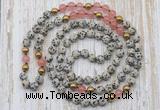 GMN6447 Hand-knotted 8mm, 10mm dalmatian jasper & cherry quartz 108 beads mala necklaces