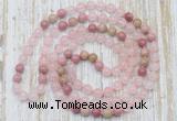 GMN6451 Hand-knotted 8mm, 10mm rose quartz & pink wooden jasper 108 beads mala necklaces