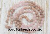 GMN6455 Hand-knotted 8mm, 10mm sunstone, rose quartz & white jade 108 beads mala necklaces