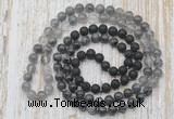 GMN6470 Knotted 8mm, 10mm black lava, black labradorite & cloudy quartz 108 beads mala necklaces