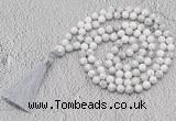 GMN656 Hand-knotted 8mm, 10mm white howlite 108 beads mala necklaces with tassel