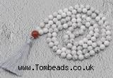 GMN658 Hand-knotted 8mm, 10mm white howlite 108 beads mala necklaces with tassel