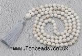 GMN660 Hand-knotted 8mm, 10mm white howlite 108 beads mala necklaces with tassel