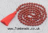 GMN679 Hand-knotted 8mm, 10mm red agate 108 beads mala necklaces with tassel