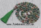 GMN691 Hand-knotted 8mm, 10mm Indian agate 108 beads mala necklaces with tassel