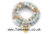 GMN7005 8mm matte amazonite & white crystal 108 mala beads wrap bracelet necklace