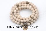 GMN7010 8mm white fossil jasper 108 mala beads wrap bracelet necklace