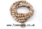 GMN7017 8mm matte picture jasper 108 mala beads wrap bracelet necklace