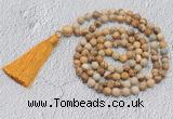 GMN707 Hand-knotted 8mm, 10mm picture jasper 108 beads mala necklaces with tassel