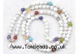 GMN7070 7 Chakra 8mm white howlite 108 mala beads wrap bracelet necklaces