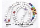 GMN7073 7 Chakra 8mm white howlite 108 mala beads wrap bracelet necklaces