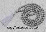 GMN708 Hand-knotted 8mm, 10mm grey picture jasper 108 beads mala necklaces with tassel