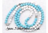 GMN7084 Chakra 8mm white & blue howlite 108 mala beads wrap bracelet necklaces