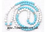 GMN7085 Chakra 8mm white & blue howlite 108 mala beads wrap bracelet necklaces