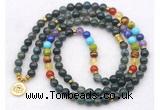 GMN7116 7 Chakra 8mm moss agate 108 mala beads wrap bracelet necklaces