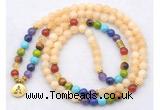 GMN7125 7 Chakra 8mm honey jade 108 mala beads wrap bracelet necklaces