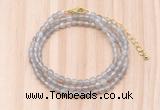 GMN7201 4mm faceted round tiny grey agate beaded necklace jewelry