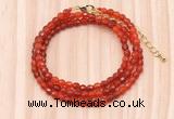 GMN7202 4mm faceted round tiny red agate beaded necklace jewelry