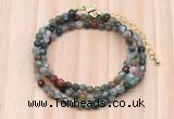 GMN7204 4mm faceted round tiny Indian agate beaded necklace jewelry