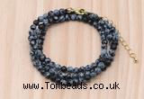 GMN7222 4mm faceted round tiny snowflake obsidian beaded necklace jewelry