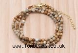 GMN7227 4mm faceted round tiny picture jasper beaded necklace jewelry