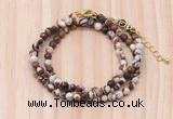 GMN7228 4mm faceted round tiny brown zebra jasper beaded necklace jewelry