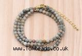 GMN7229 4mm faceted round tiny silver leaf jasper beaded necklace jewelry