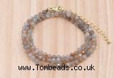 GMN7254 4mm faceted round tiny rainbow moonstone beaded necklace jewelry