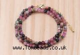 GMN7258 4mm faceted round tourmaline beaded necklace jewelry