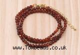 GMN7259 4mm faceted round orange garnet beaded necklace jewelry