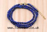 GMN7271 4mm faceted round lapis lazuli beaded necklace jewelry