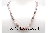 GMN7306 pink zebra jasper graduated beaded necklace & bracelet set