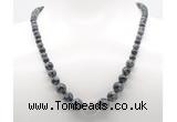 GMN7345 snowflake obsidian graduated beaded necklace & bracelet set