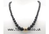 GMN7346 black lava graduated beaded necklace & bracelet set