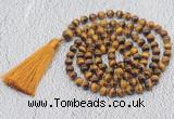 GMN740 Hand-knotted 8mm, 10mm yellow tiger eye 108 beads mala necklaces with tassel