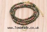 GMN7415 4mm faceted round tiny unakite beaded necklace with constellation charm