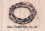 GMN7419 4mm faceted round tiny rhodonite beaded necklace with constellation charm