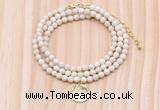 GMN7424 4mm faceted round tiny white fossil jasper beaded necklace with constellation charm