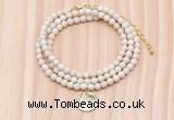 GMN7424 4mm faceted round tiny white fossil jasper beaded necklace with constellation charm