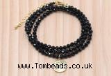 GMN7445 4mm faceted round tiny black onyx beaded necklace with constellation charm