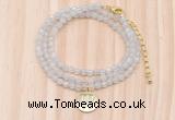 GMN7500 4mm faceted round tiny white jade beaded necklace with letter charm