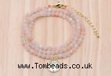 GMN7507 4mm faceted round tiny pink aventurine beaded necklace with letter charm