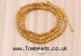 GMN7509 4mm faceted round tiny yellow jade beaded necklace with letter charm