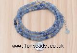 GMN7510 4mm faceted round tiny blue aventurine beaded necklace with letter charm