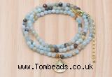 GMN7512 4mm faceted round tiny amazonite beaded necklace with letter charm