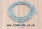 GMN7513 4mm faceted round tiny amazonite beaded necklace with letter charm