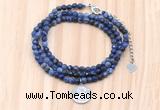 GMN7517 4mm faceted round tiny sodalite beaded necklace with letter charm